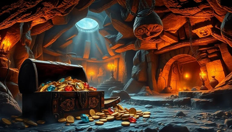 Discover the treasure-filled King Solomon's Mine showcasing ancient artifacts and golden riches.