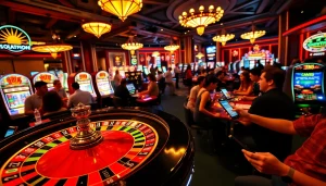 Players at a lively casino table placing bets and spinning the roulette at https://mm88.video/, surrounded by poker chips and excitement.
