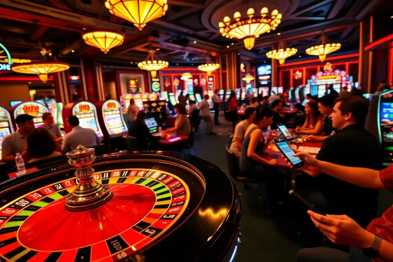 Players at a lively casino table placing bets and spinning the roulette at https://mm88.video/, surrounded by poker chips and excitement.