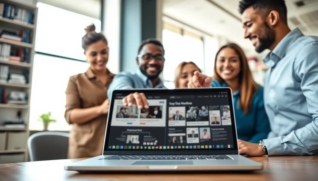 Showcasing WordPress services in a collaborative modern office with professionals engaged in discussion.