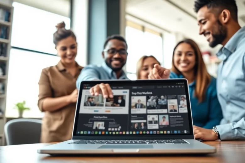 Showcasing WordPress services in a collaborative modern office with professionals engaged in discussion.