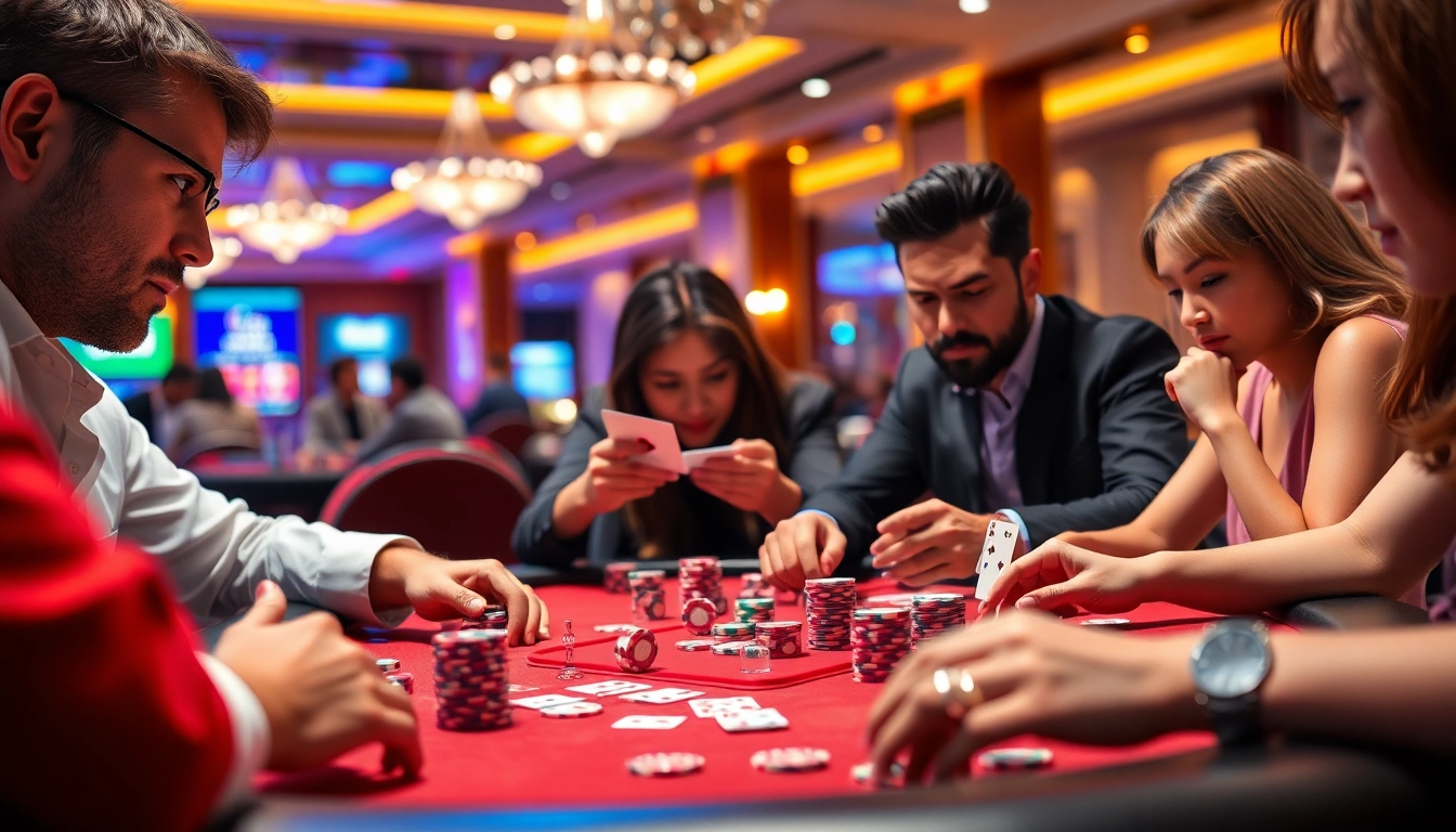 Asyik memainkan Domino88 poker game dengan suasana kasino yang mewah dan penuh semangat.