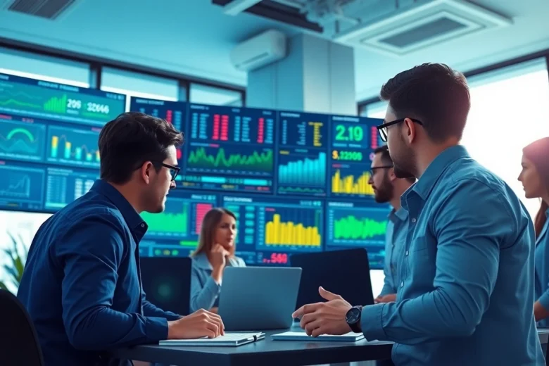 Monitor Remote Monitoring and Management (RMM) metrics with a dedicated IT team in a busy office.