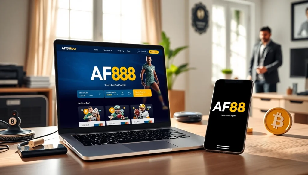 AF88 online betting platform displayed on laptop and smartphone in a modern home office.