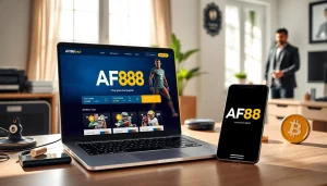 AF88 online betting platform displayed on laptop and smartphone in a modern home office.