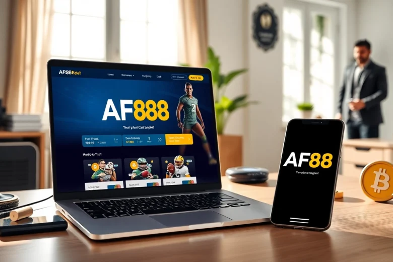 AF88 online betting platform displayed on laptop and smartphone in a modern home office.