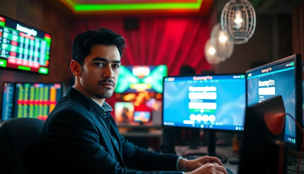 Masuk untuk komengtoto login dengan gamer serius di ruangan yang penuh suasana taruhan.