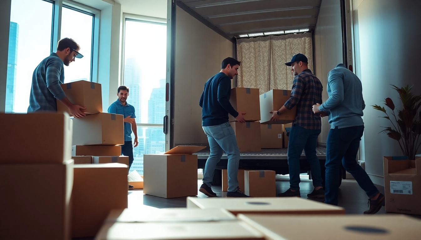 Experienced Toronto moving company team efficiently loading boxes into a moving truck.