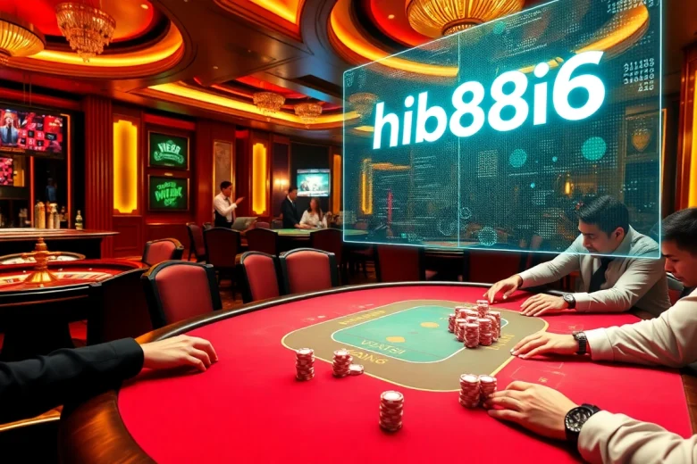 Experience the thrill of hi88vip6 at a vibrant casino poker game, where players engage in high-stakes betting.