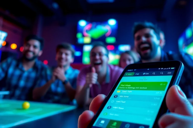 Engaging scene highlighting the best sports betting sites in India through a smartphone app interface.