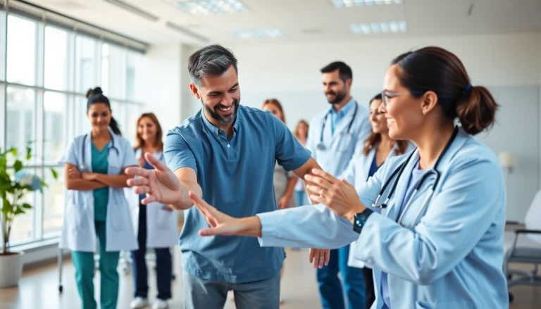 Health in Motion Rehabilitation services featuring diverse professionals aiding patients in recovery.