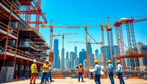 Showcase of building companies near me working collaboratively on a vibrant construction site