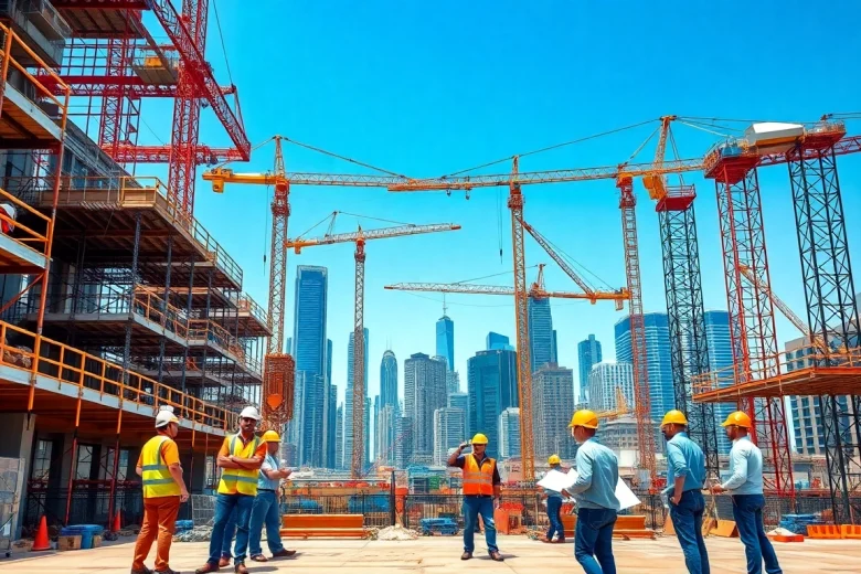 Showcase of building companies near me working collaboratively on a vibrant construction site