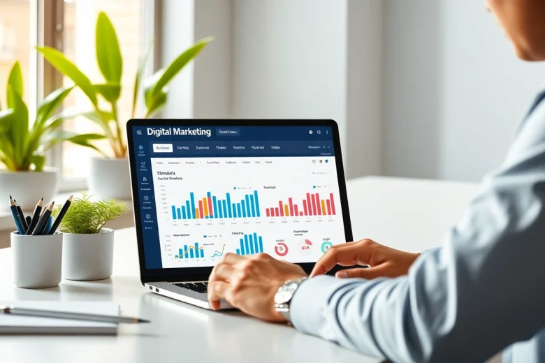 Analyze social media metrics using an SMM panel interface in a bright office setting.