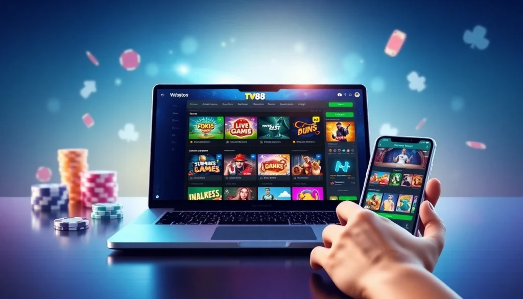 Engaging interface of TV88 online gaming platform displaying live casino and traditional games.
