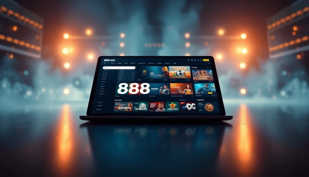 Interactive digital betting interface featuring 888new, showcasing various game categories and a modern layout.
