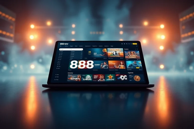 Interactive digital betting interface featuring 888new, showcasing various game categories and a modern layout.