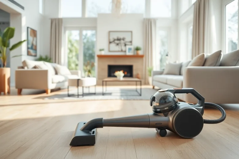 Efficiently using the best cordless vacuum in a stylish modern living room setting.