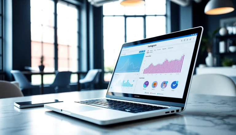 Engaging view of an Instagram smm panel interface displayed on a modern laptop in a bright workspace.