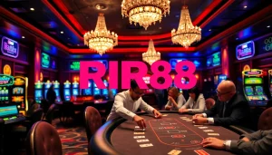Experience the thrill of RR88 in a luxurious casino setting with vibrant lighting and professional gaming.