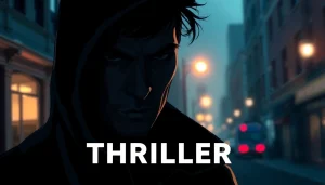 Engaging cover of a thriller book showcasing a mysterious character in a dimly lit city.
