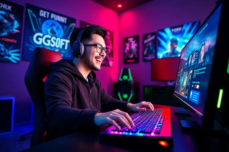 Menangkan permainan dengan daftar ggsoft game di latar belakang penuh semangat.