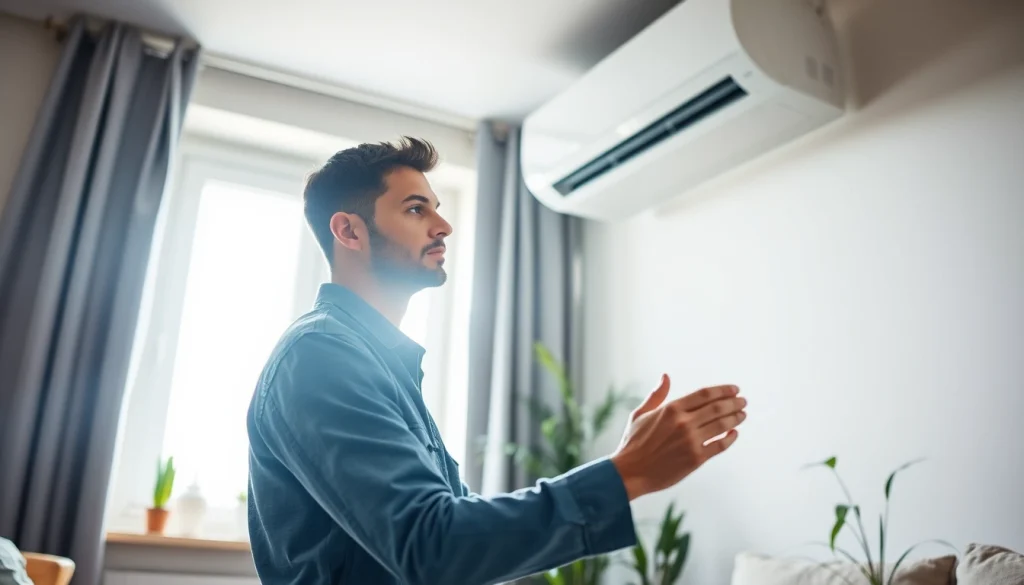 Technician servicing air conditioning unit at https://nobleheatingairservices.com for optimal performance.