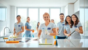 Showcasing a dedicated cleaning service team providing exceptional home cleaning.