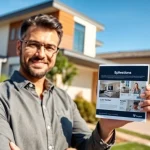 Real Estate agent showcasing a modern home in a vibrant neighborhood.