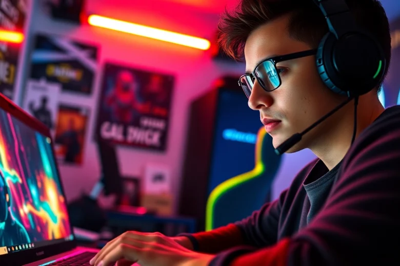 Menampilkan permainan bensu4d alternatif game dengan antusiasme gamer di ruang gaming yang penuh warna.