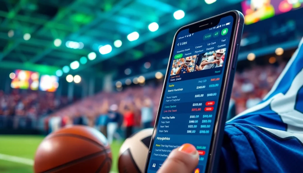 Feature the best sportsbooks in Brazil through a vibrant sports betting scene showcasing a betting app.