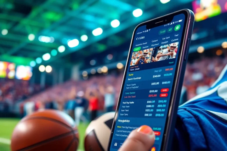 Feature the best sportsbooks in Brazil through a vibrant sports betting scene showcasing a betting app.