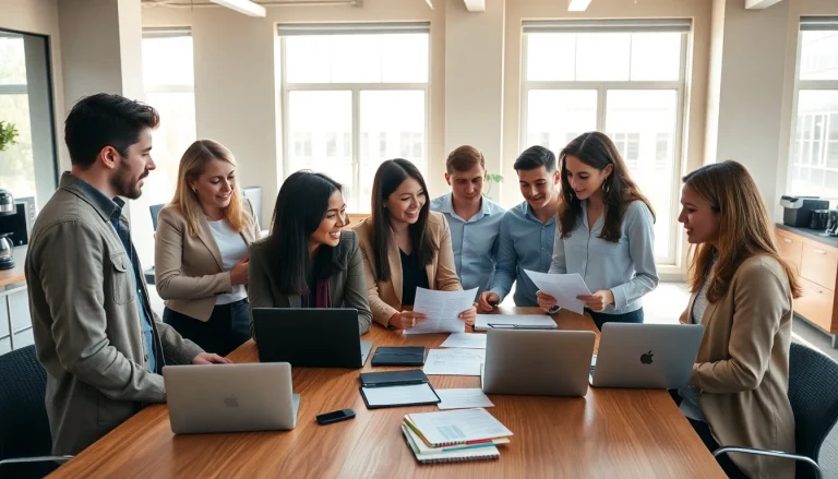 Collaborative team discussion at https://www.elitetranslingo.com in a modern office setting.
