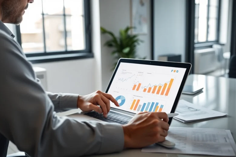 Analyser et acheter et revendre des biens dans un bureau moderne avec des graphiques immobiliers.