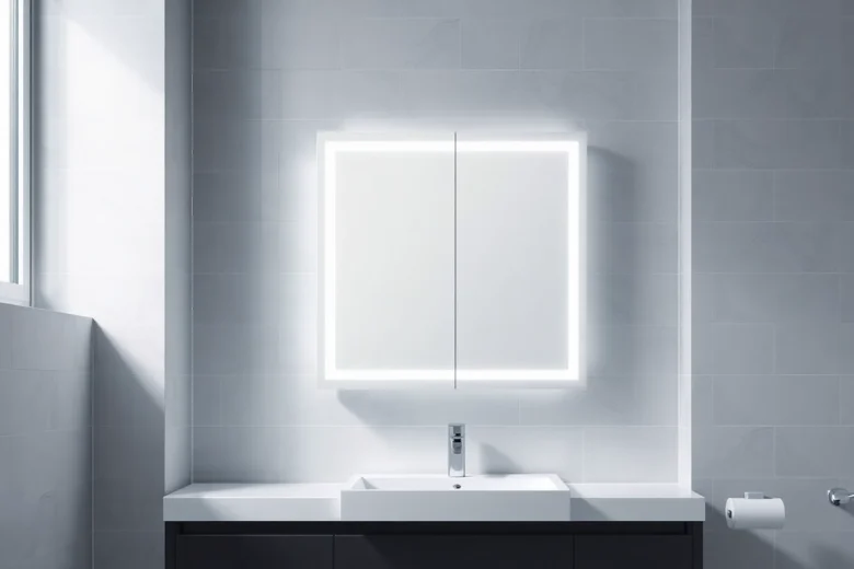 Sonni Spiegelschrank mit eleganter LED-Beleuchtung in modernem Badezimmer.