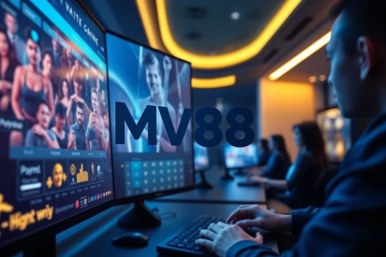 Engaging online gaming interface with MV88 logo and virtual currency.
