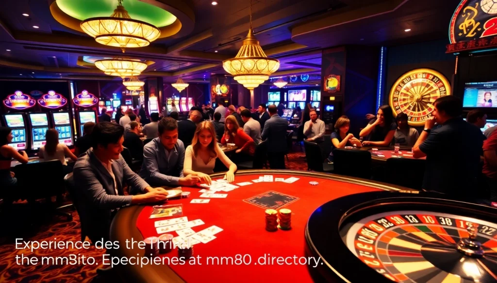 Experience the excitement at mm88.directory with players engaging at a vibrant poker table surrounded by colorful chips.