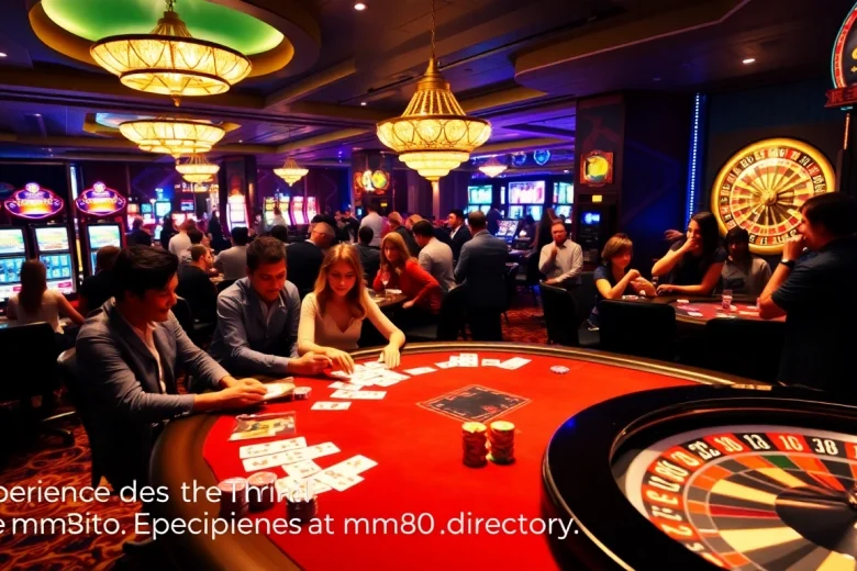 Experience the excitement at mm88.directory with players engaging at a vibrant poker table surrounded by colorful chips.