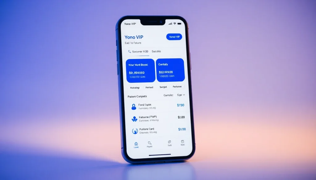 This image illustrates the Yono VIP app interface, highlighting its user-friendly design and banking features.