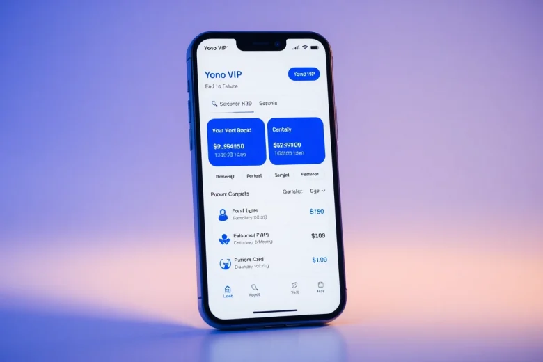 This image illustrates the Yono VIP app interface, highlighting its user-friendly design and banking features.