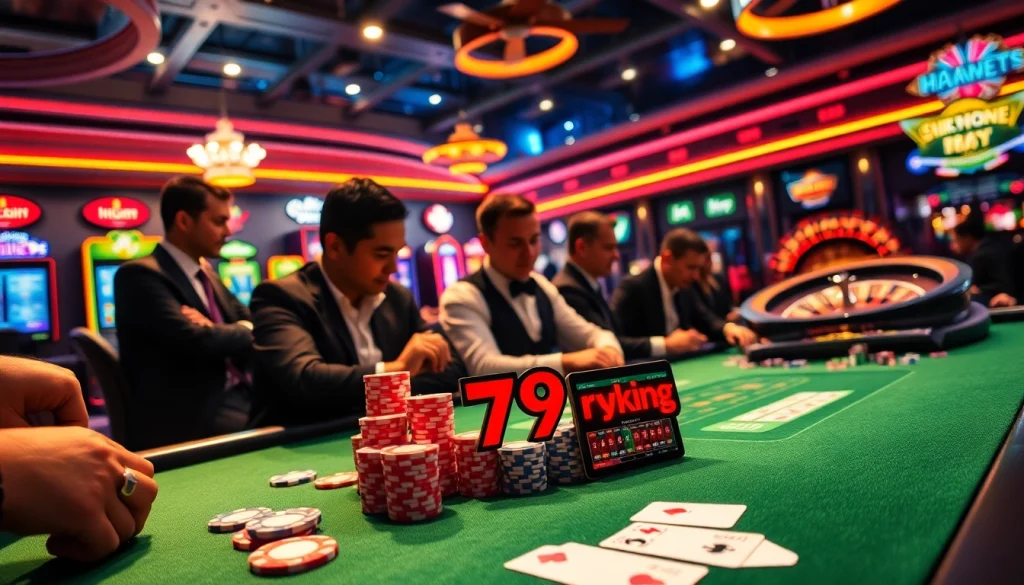 Experience the thrill of betting at 79king's poker table, with vibrant chips and cards set for an exciting game.