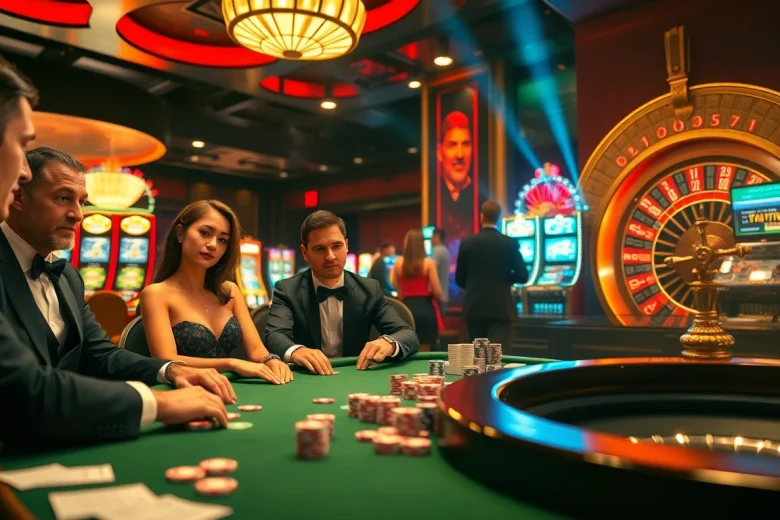 Experience the excitement of gambling at XX88 casino with vibrant poker tables and colorful chips in play.