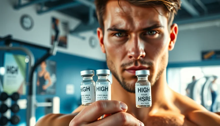 Prominent athlete showcasing HGH FOR SALE products in a fitness environment.