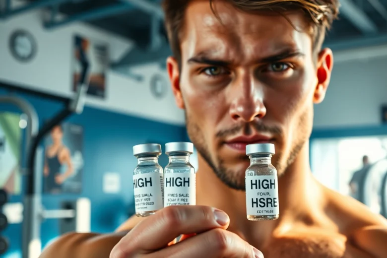 Prominent athlete showcasing HGH FOR SALE products in a fitness environment.