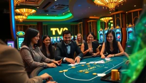 Exciting poker game at TV88 casino showcasing vibrant atmosphere and luxury.