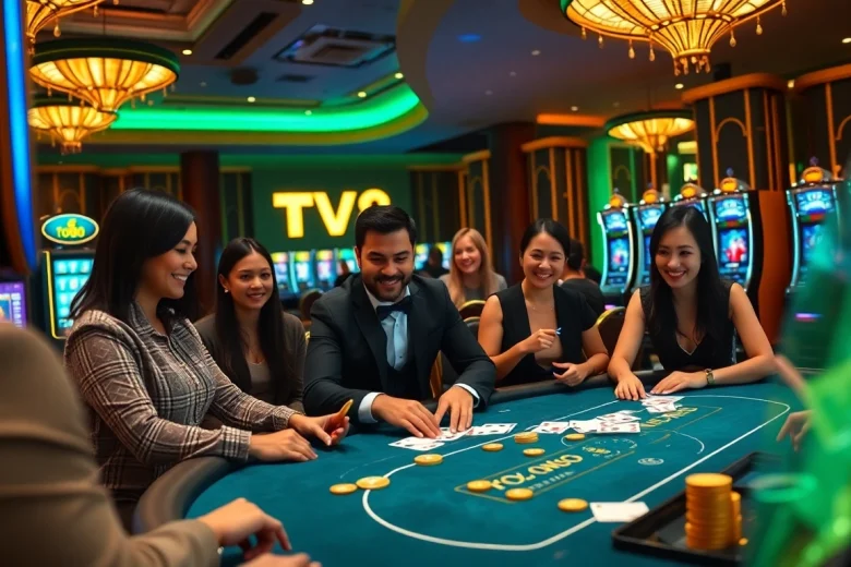 Exciting poker game at TV88 casino showcasing vibrant atmosphere and luxury.