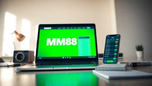 Engaging MM88 sports betting setup featuring a laptop and smartphone with live odds.