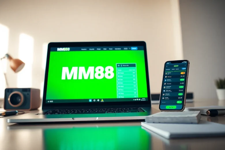 Engaging MM88 sports betting setup featuring a laptop and smartphone with live odds.