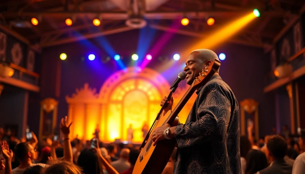 Kora live concert featuring a dynamic musician connecting with an energetic audience.