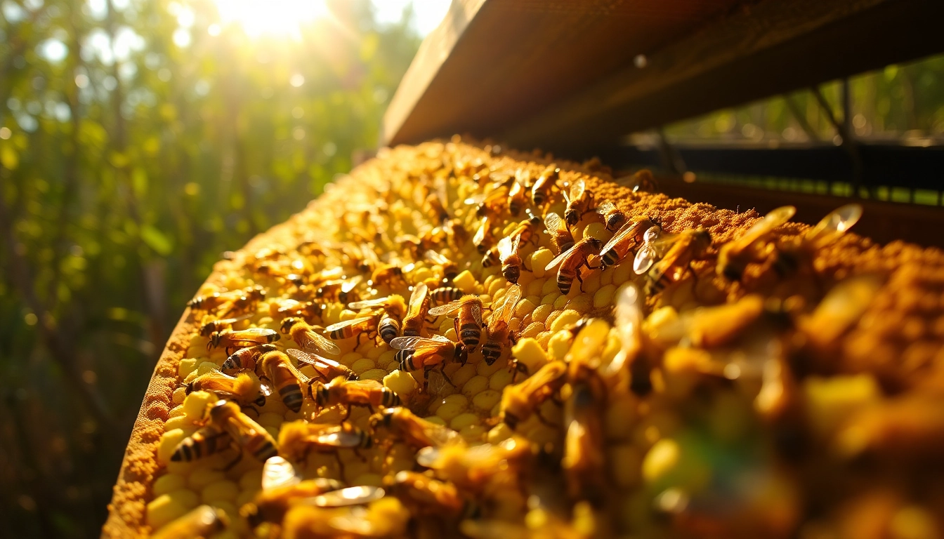 Colmenas de poliestireno resistentes en un apiario, destacando su funcionalidad y estética.